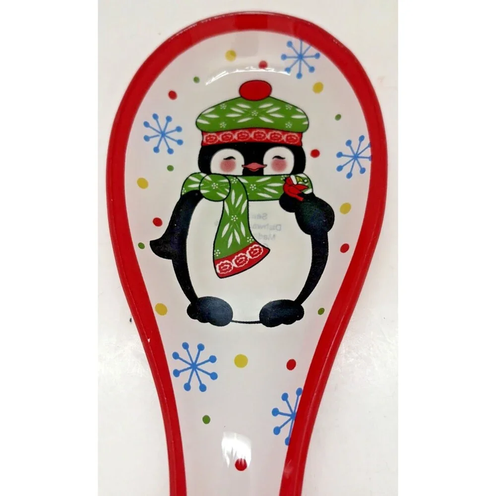 Temptations Glass Spoon Rest Christmas Holiday Penguin And Snowflakes 9